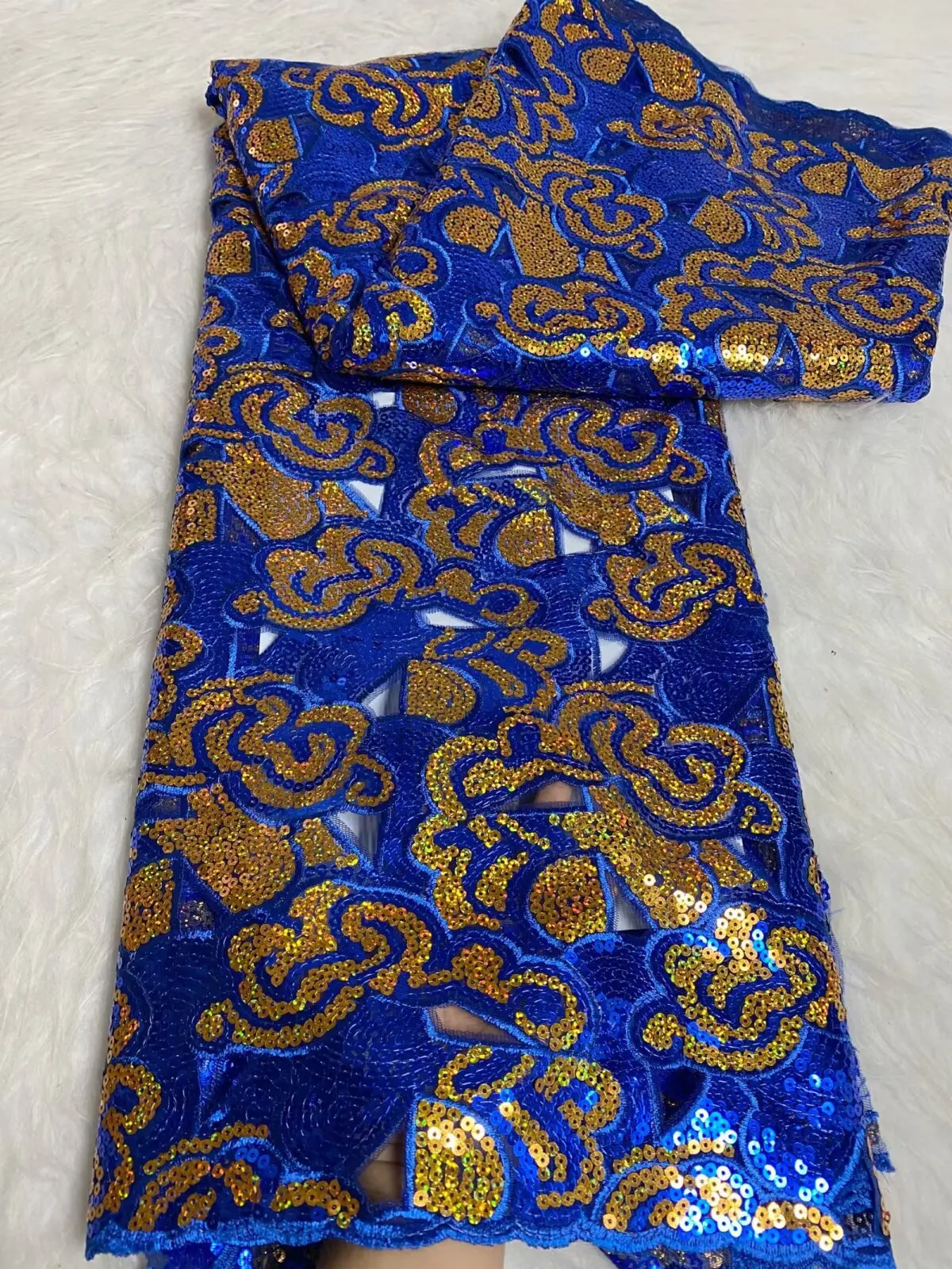 

Luxury African Sequins Mesh Lace Fabric 2025 French Tulle Net Lace Fabric For Nigerian Bride Wedding Party Dress-FY