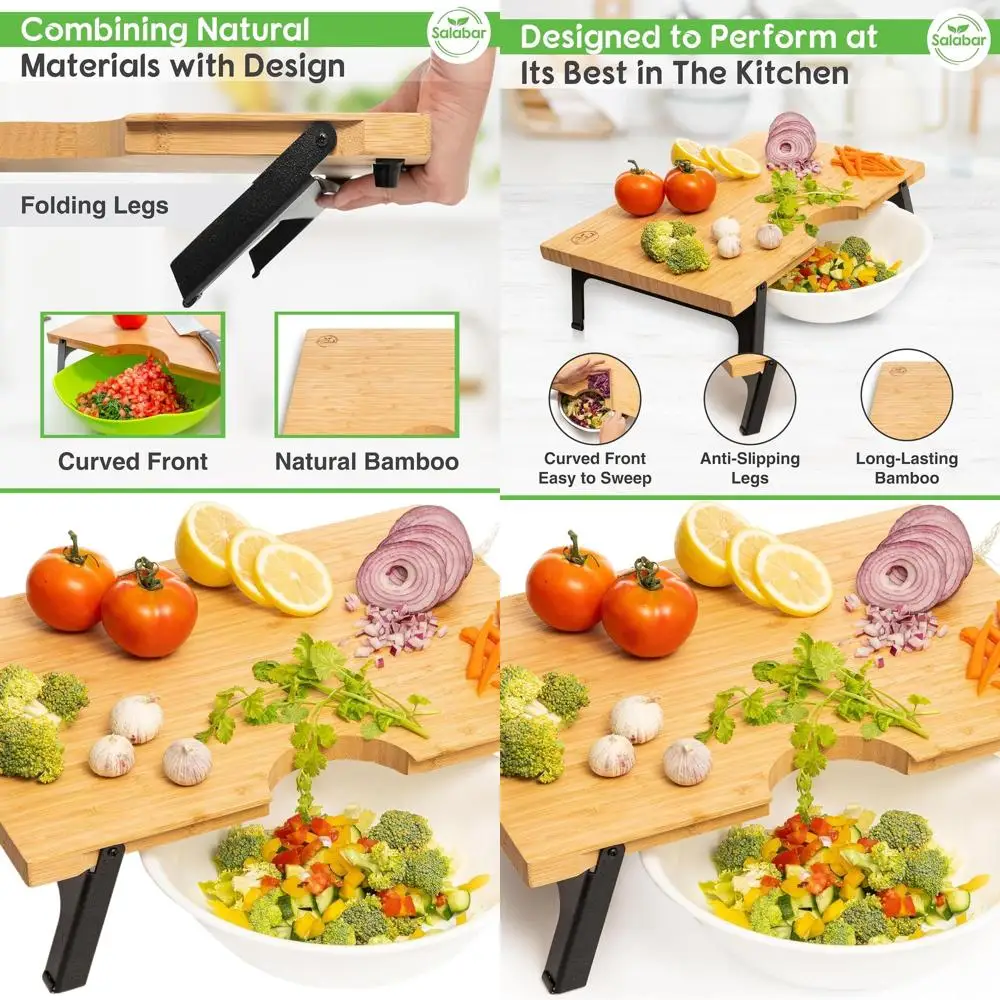 

Большая нетоксичная разделочная доска со складной ножкой 16x12 дюймов — противоскользящая, умный дизайн, компактный кухонный инструмент для удобной чаши Cu