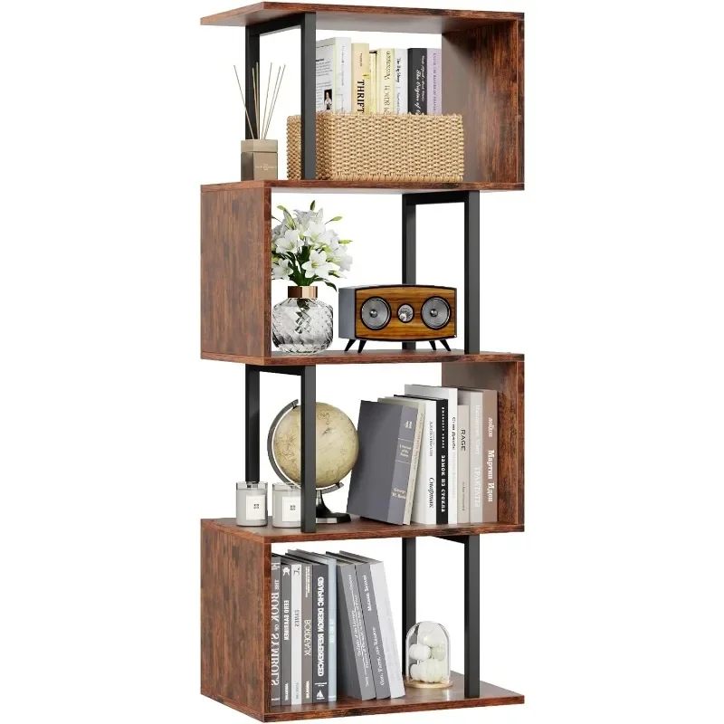 

5-Tier Bookshelf, S-Shaped Geometric Bookcase, Narrow Freestanding Display Shelves,Modern Wood Decorative Storage Shelving Rack