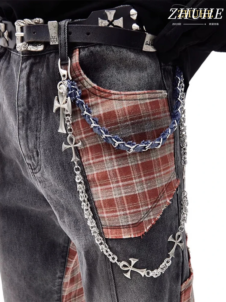 

Copper Jewelry Accessory Layered Cross Waist Chain For Men And Women, Denim Accent Jean Chain, Urban Street Fashion Statement, P