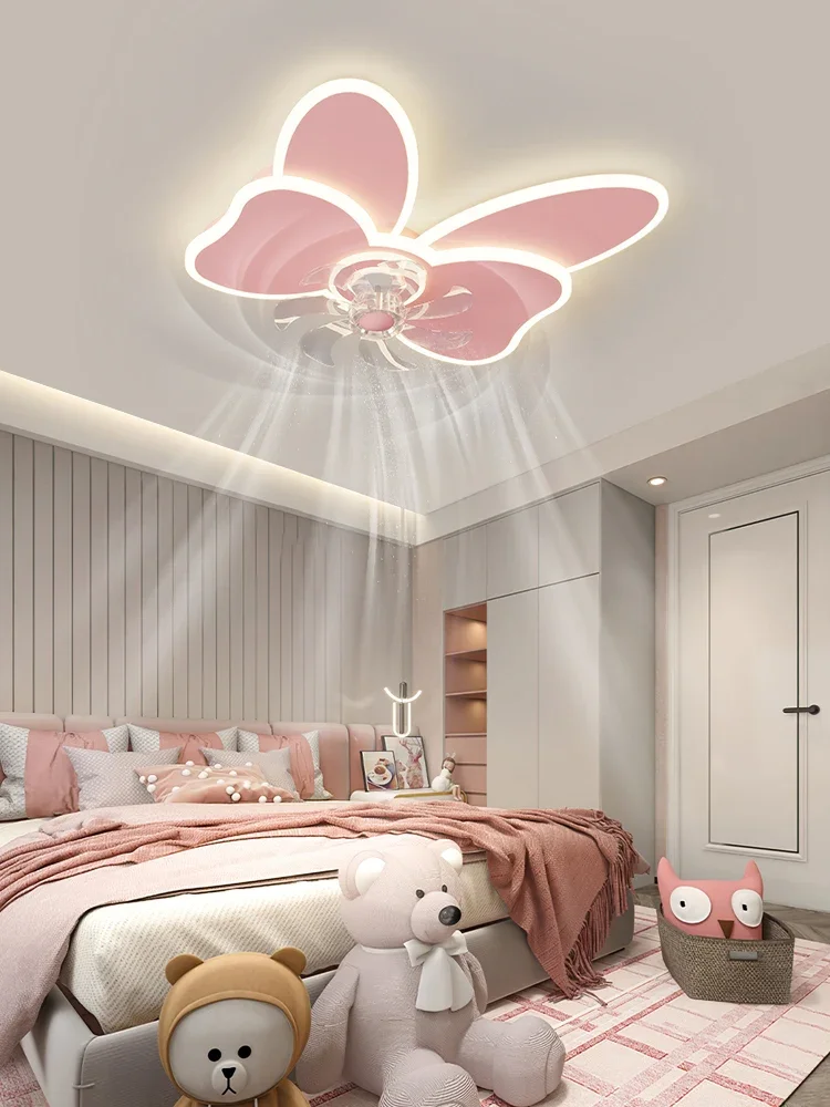 Children's Room Fan Light Nordic Children's Fun Bow Light Girl's Room Shake Head Silent Electric Fan LED Light Ceiling Light220V