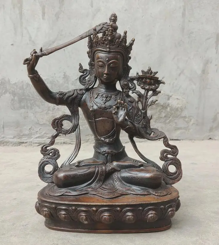 

30cm Buddhism old Handcarved bronze statue Buddha Manjushri boddhisattva