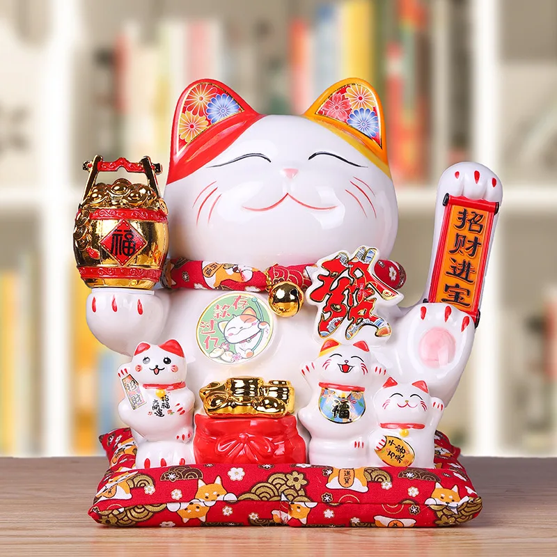 

10-inch Lucky Cat Large Ornament Store Opening Electric Shaking Hand Large Japanese Ceramic Creative Gift Cashier Ornament