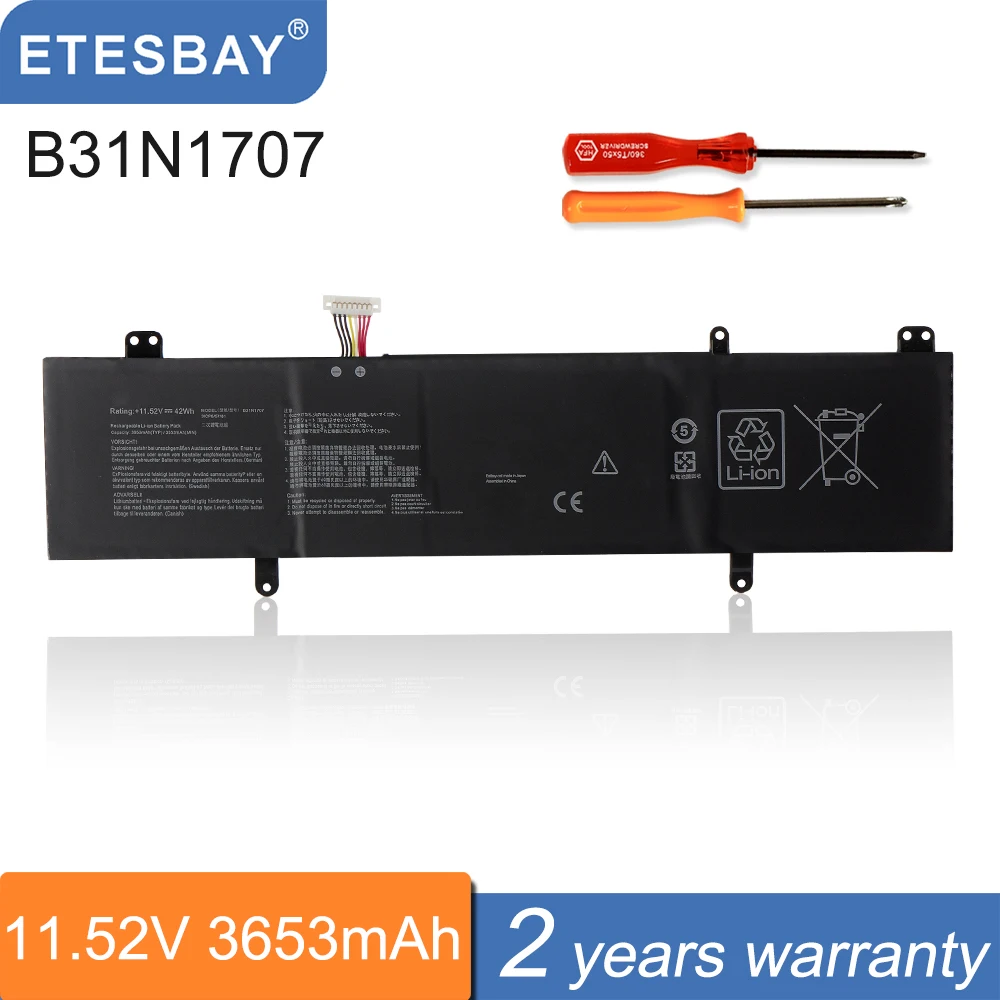 ETESBAY B31N1707 Laptop Battery Replacement for Asus S4000V S4200U S4200UQ X411U Notbook 11.55V 3653mAh