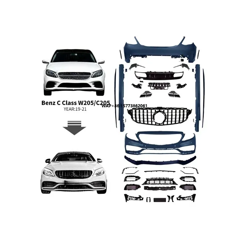 

W205 C63 Style Body Kit Conversion for C-Class 2014-2021 Front Rear Bumper Side Skirt W205 C63 Upgrade Kit