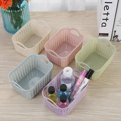 1pc Hollow Portable Storage Basket Kitchen Home Office Stacked Handheld Sundries Carved Out Rattan Plastic Organizer Container