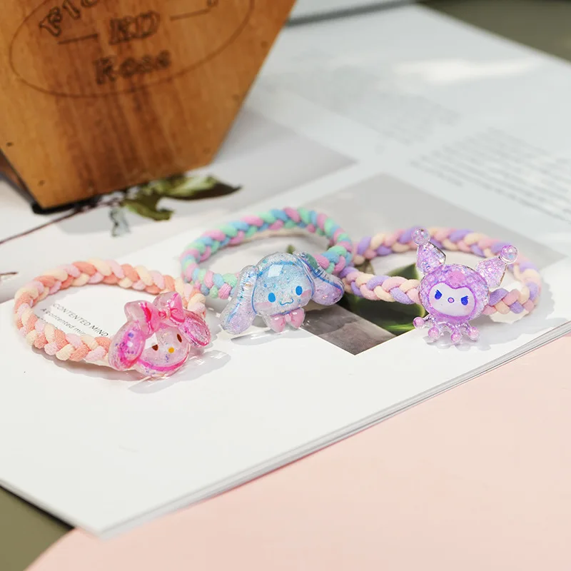 Sanrio Children's Hair Tie Cute Hello Kitty Cinnamoroll Kuromi Rubber Band Headband Anime Pochacco My Melody Girl Hair Accessory