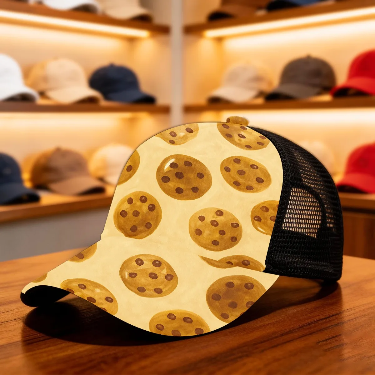 1pc Chocolate Chip  Pattern Adjustable Snapback Cap Mesh Cap for Men Women Sunshade Hat Stylish Making It Ideal for Travel
