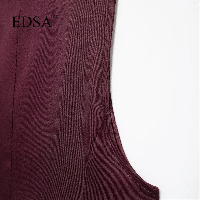 EDSA Women Solid 2 Pcs Pant Set Tailored Waistcoat & HIgh waist Wide Leg Straight Trousers for Office Lady Suits Vest Outerwear