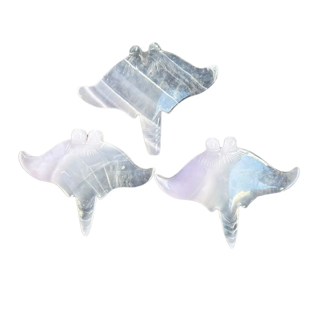 Natural Fluorite Manta Ray Figurine - 9cm Hand-Carved Crystal Sea Creature Statue for Collectible Decor