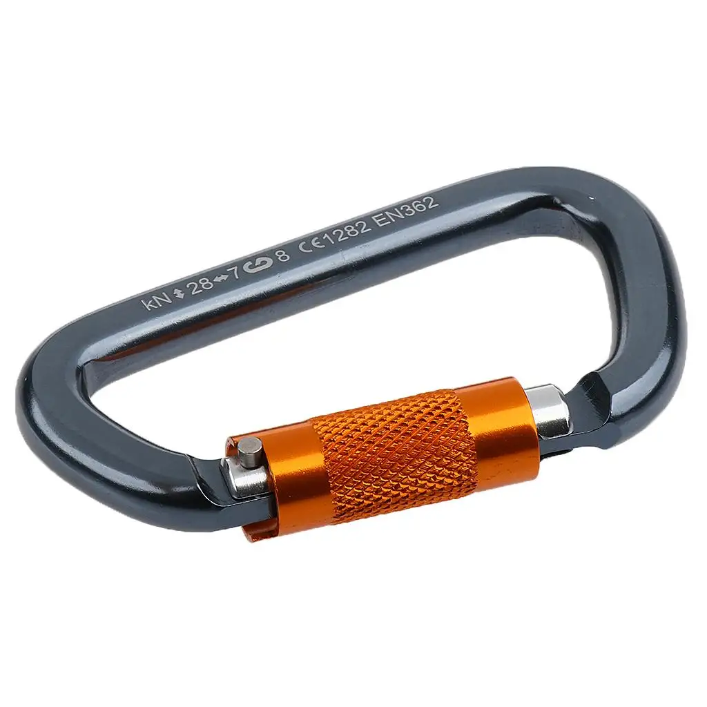 28KN D Carabiner Aluminum Auto Locking Mountaineering Climbing - Metal Gray