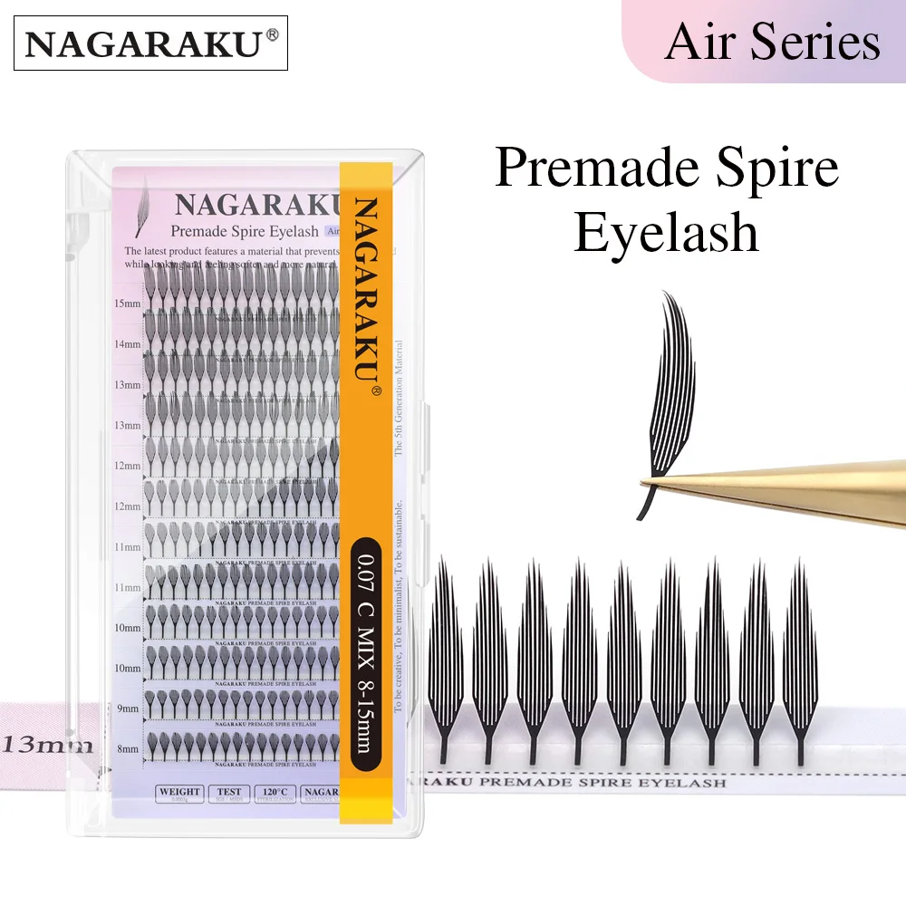 NAGARAKU pestañas de aguja prefabricadas 0,07mm C/D 8-15mm tamaño mixto efecto Anime pluma suave extensiones de pestañas revoloteadas serie de aire cómico