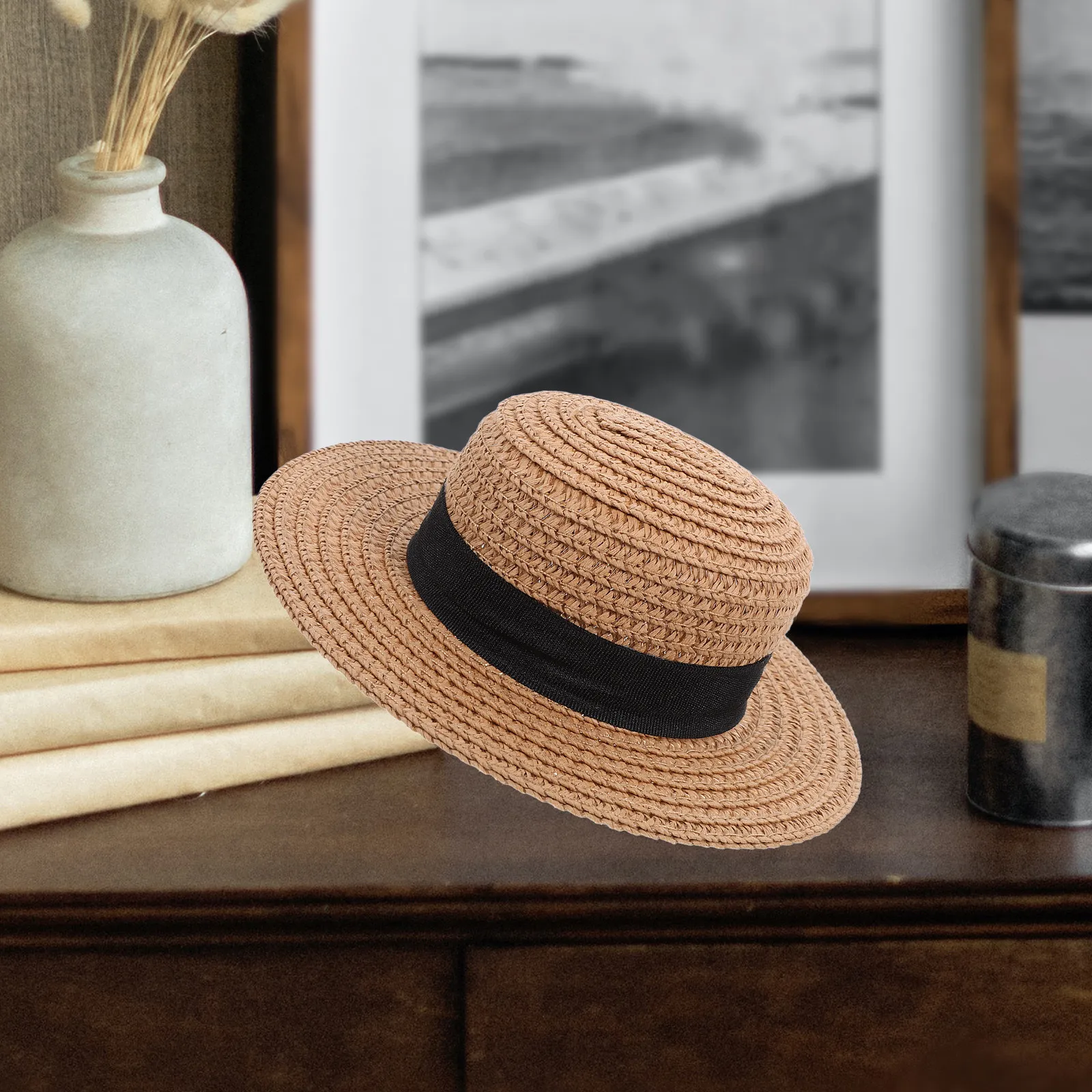 

Миниатюрная соломенная шляпка ручной работы, маленькая плетеная из пшеничной соломы, декоративный аксессуар для рукоделия, украшение для миниатюрного домика, микроландшафт