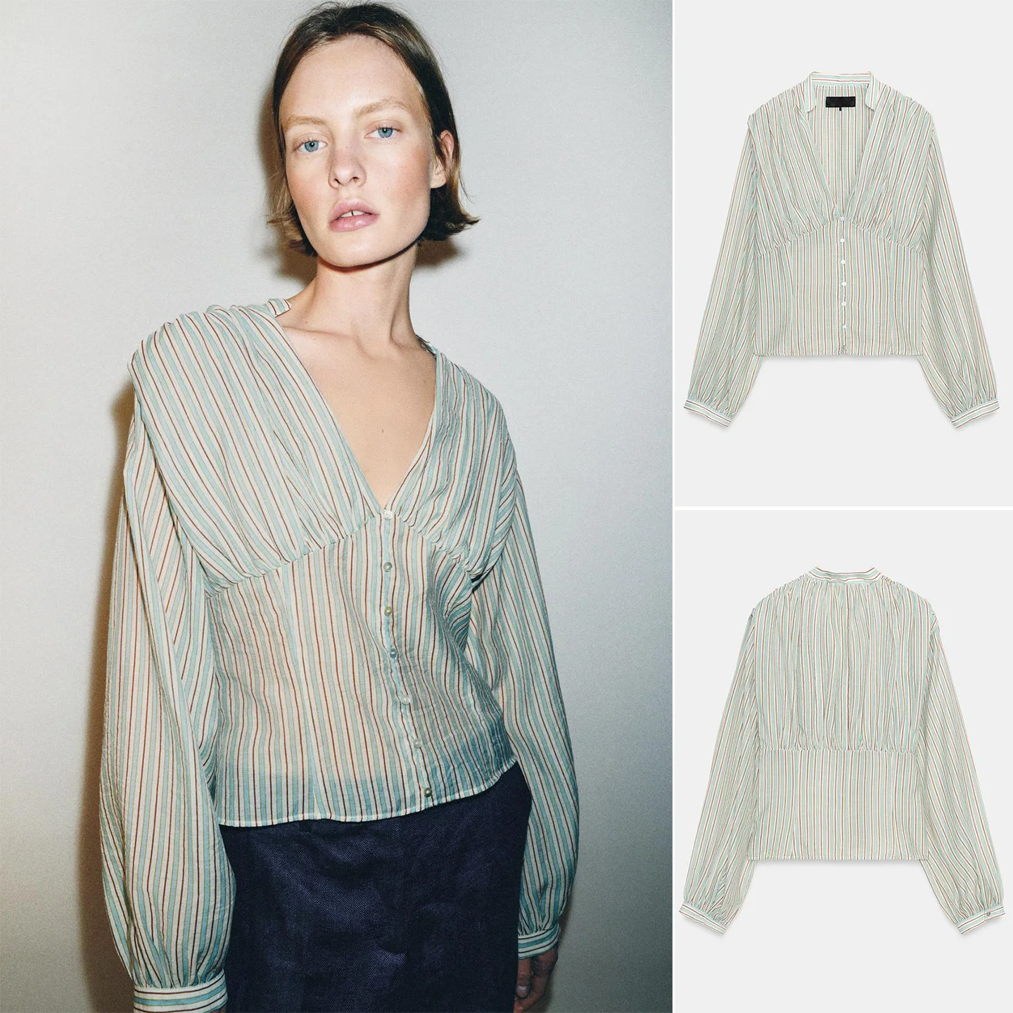 

Новая женская повседневная рубашка с длинным рукавом, V-образным вырезом, пуговицами, свободным кроем, в полоску, из дышащего полиэстера