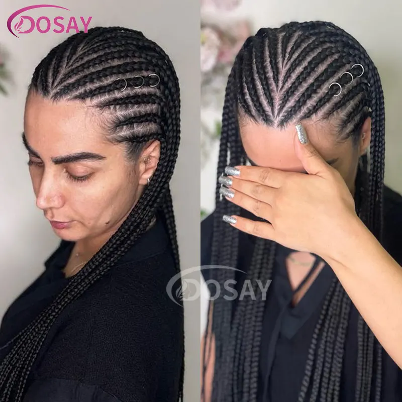 Jgreeting-Perruque synthétique tressée pour femmes noires, tresses Cornrow, perruques tressées au point, tresses tribales, perruques avant en dentelle complète, 36 po