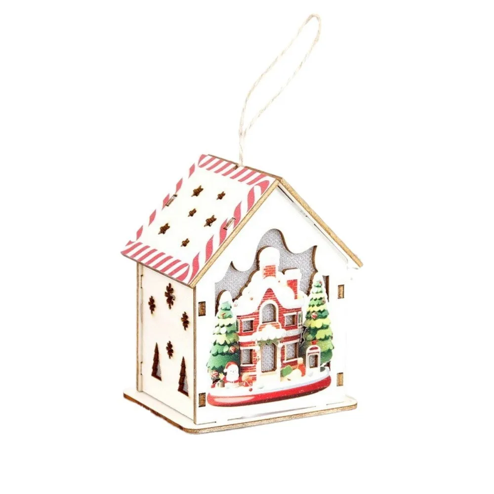 

Creative Colorful Christmas LED Light Wooden House Cute Decorative Luminous Cabin Mini Christmas Tree Pendant Holiday Decoration