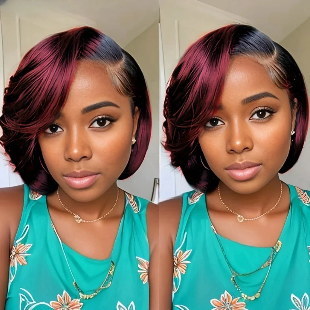 Hot-selling new European and American wigs, side-parted dyed short straight hair, ladies' synthetic fiber wigs
