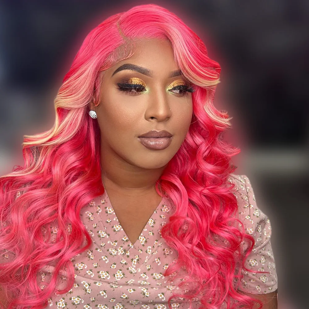 250% الوردي تسليط الضوء على 13X6 13X4 الدانتيل الشفاف أمامي باروكة من شعر طبيعي الجسم موجة 613 الملونة الدانتيل الجبهة باروكة من شعر طبيعي للنساء