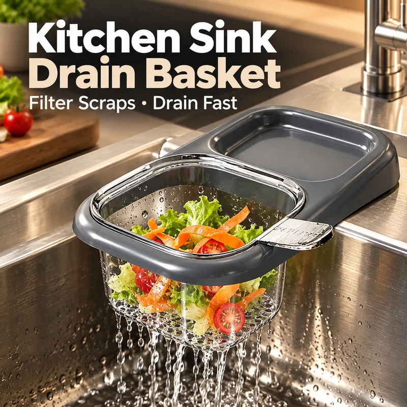 Kitchen Sink Drain Basket Suction Cup Food Waste Strainer Wet Dry Separator Sponge Storage Holder for Kitchen Sink