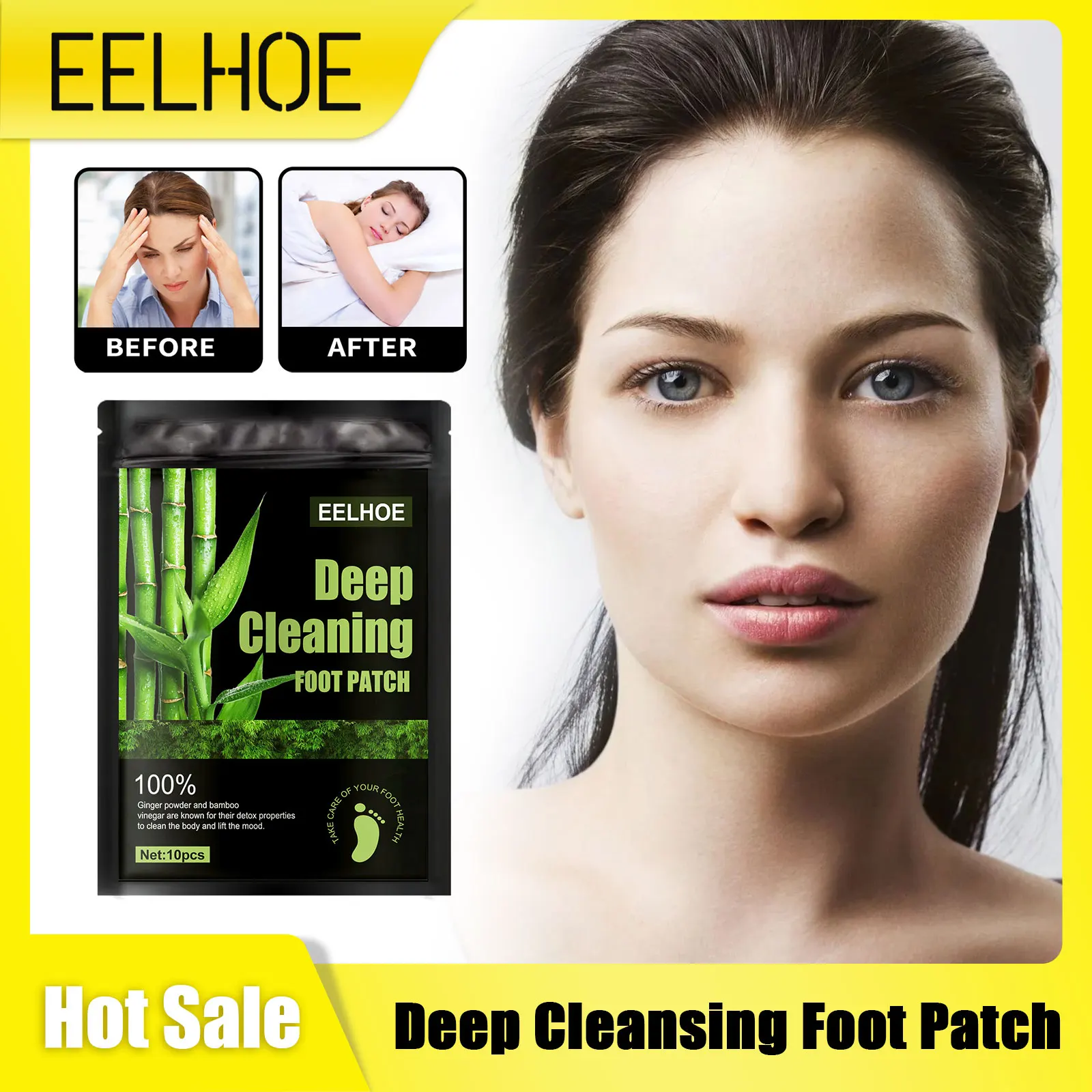 

EELHOE Natural Bamboo Deep Cleansing Foot Patch Foot Detoxification Stickers Stress Relief Remove Toxins from the Body Foot Care