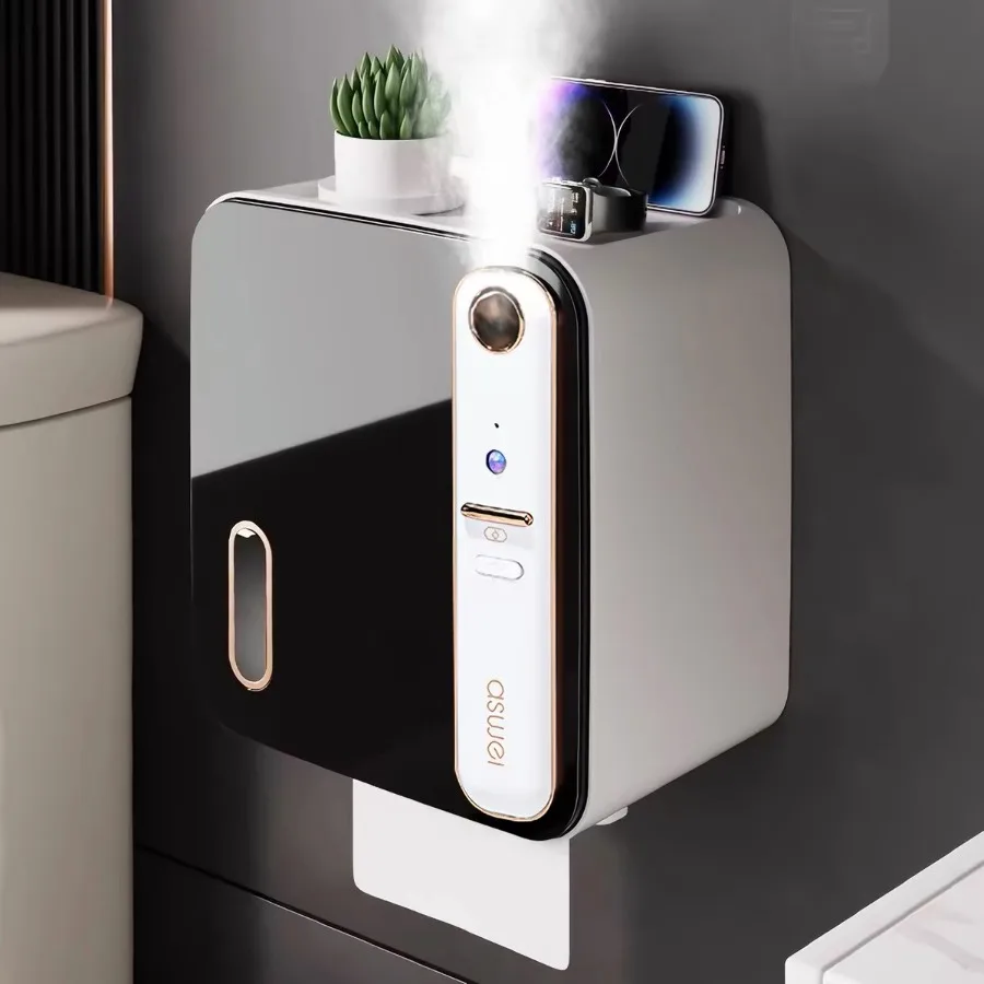 Intelligent Aromatherapy Toilet Paper Holder Storage Rack Waterproof No Drilling Wall Mounted Tissue Box Bathroom Decor Home Use