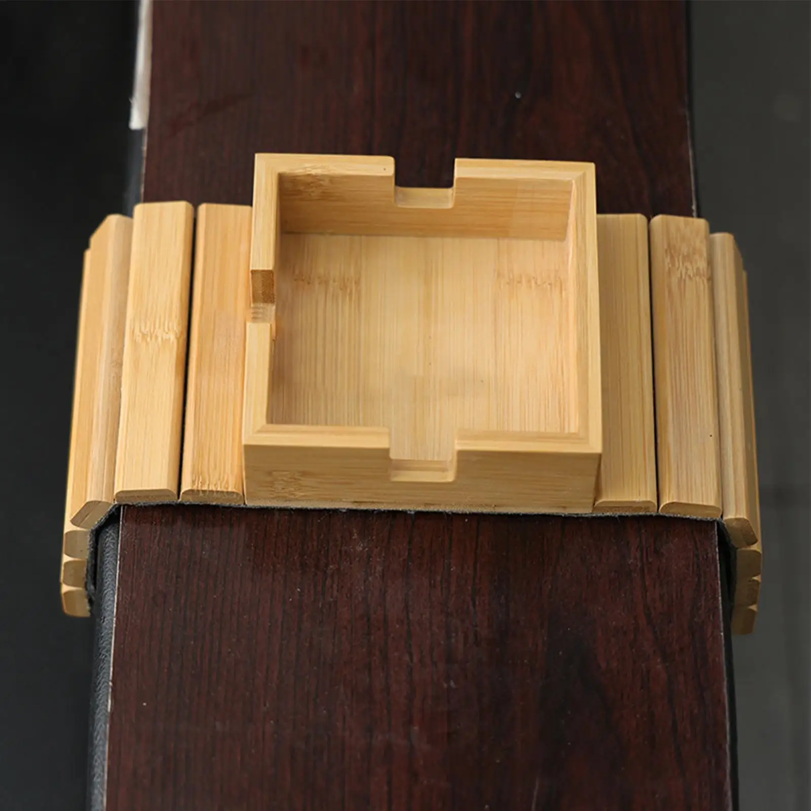 Wooden Couch Armrest Table with Cup Holder Anti-Slip Sofa Arm Tray Snacks Organizer for Living Room Bedroom Couch Protector image 2