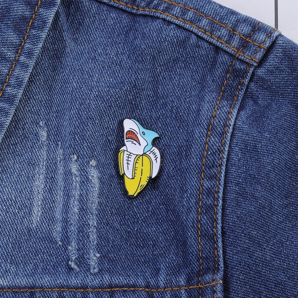 Personality Pretty Banana Shark Enamel Pins Brooches For Bag Backpack Hat Clothes Jewelry Free Shipping