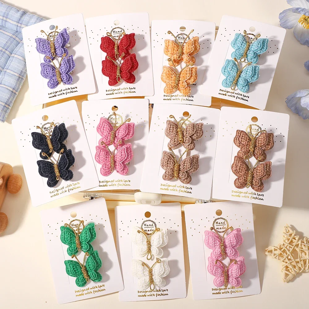 

2Pcs/set Solid Butterfly Hair Clips Baby Girls Leather Kids Bows Hairpins Barrettes for Children Headwear Hair Acesssories Gift