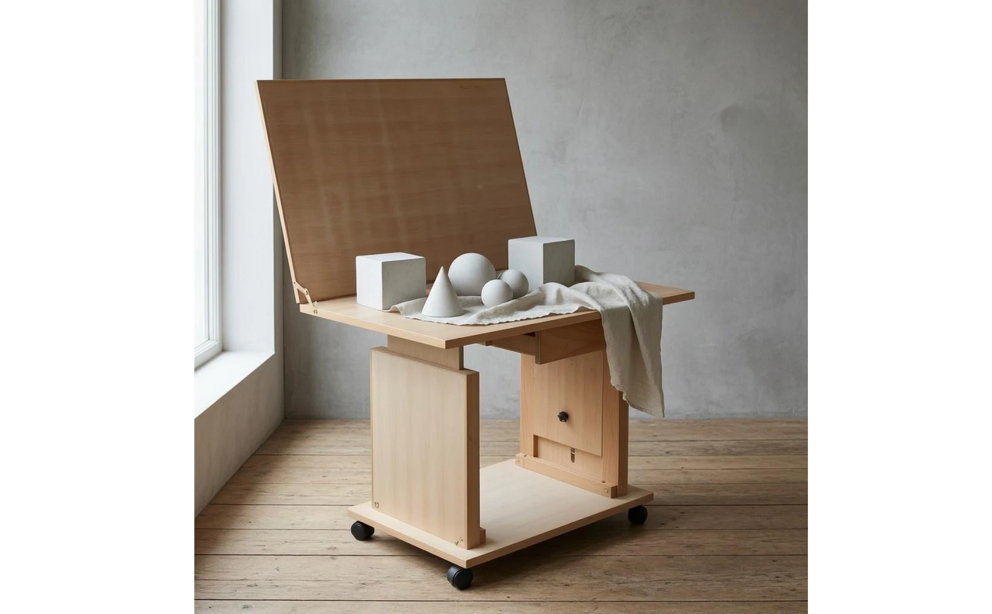 Adjustable Still Life Table Beech Wood Tilting Drawing Table Studio Furniture Easy Assembly Storage Drawers for Sketching