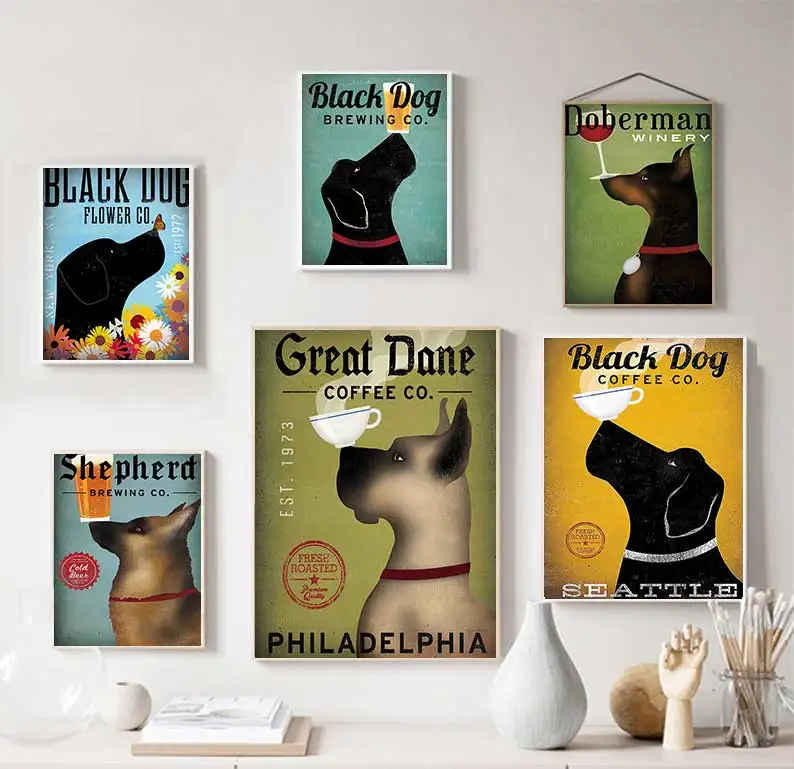 Cats and Dog Nordic Cute Simple Cartoon Canvas Poster Unframed Wall Art Painting Fashion Home Decoration living room accessories