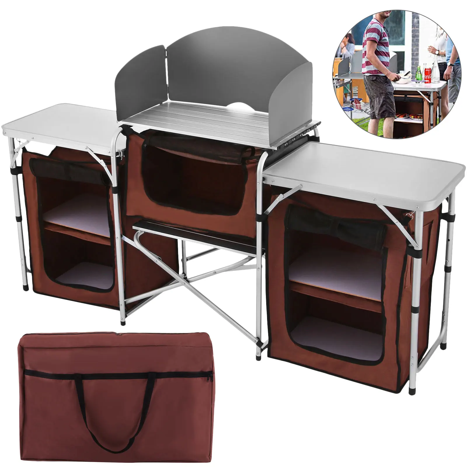 VEVOR Camping Outdoor Kitchen Table Cabinet Foldable Folding Cooking Storage Rack X-Shaped Aluminum Alloy Bracket for BBQ Picnic