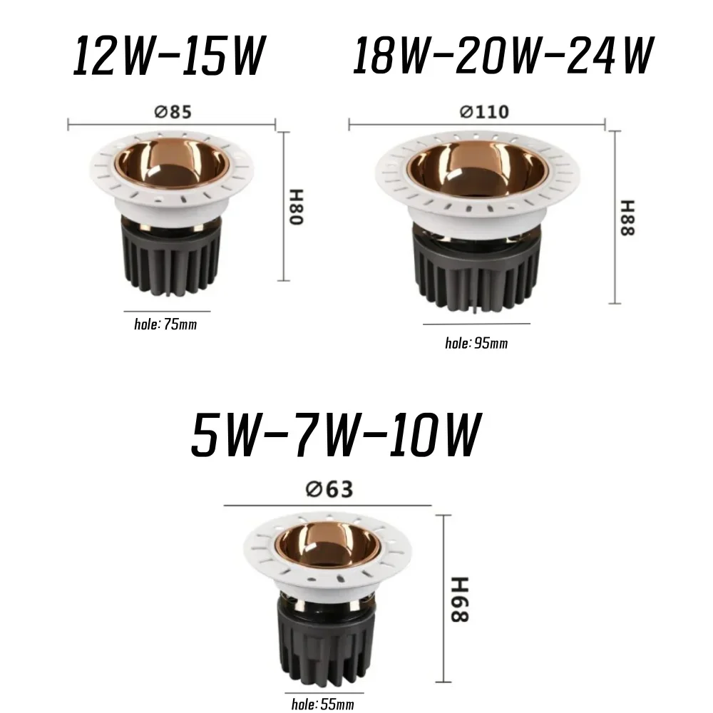 Imagem -05 - Refletor Anti-reflexo Led sem Moldura Lâmpada de Teto Pré-incorporada Cob Downlight Casa e Negócios 5w 7w 10w 12w 15w 18w 20w 24w ca 110v 220v