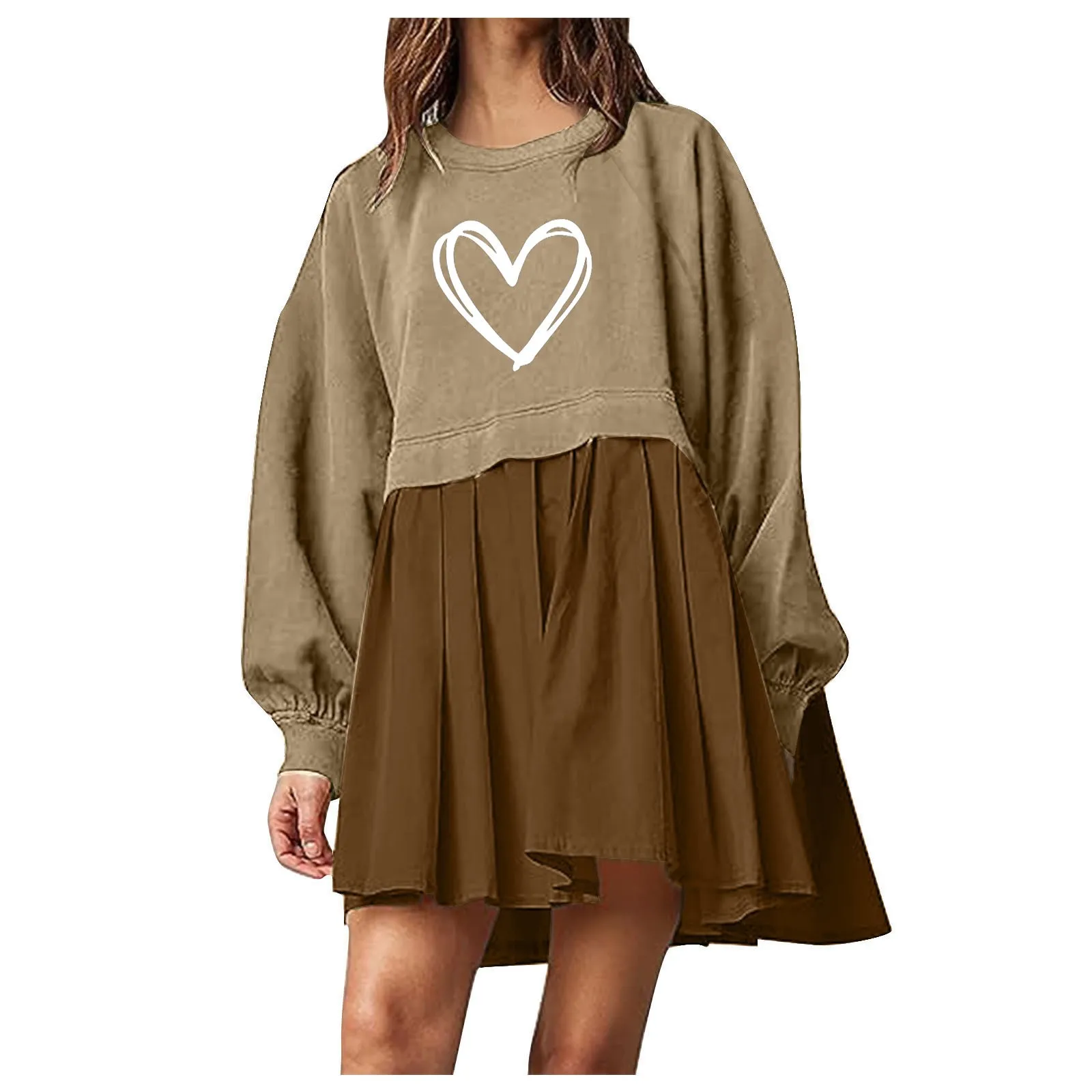 Felpa con stampa a cuore da donna abito girocollo Pullover top felpe con vestibilità rilassata Mini abito felpe con cappuccio oversize moda floreale