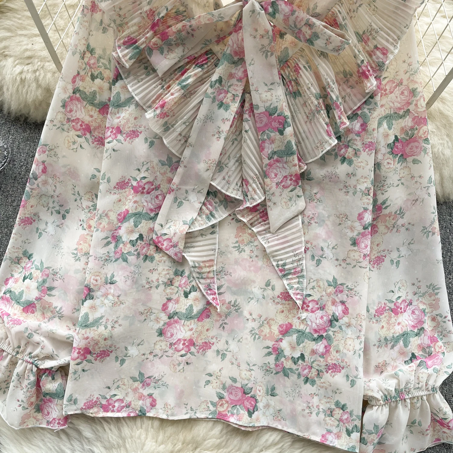 Women Chic Ruffle Bow Tank Top Sexy Korean Fashion Puff Long Sleeve Crop Top Summer Women Blouse