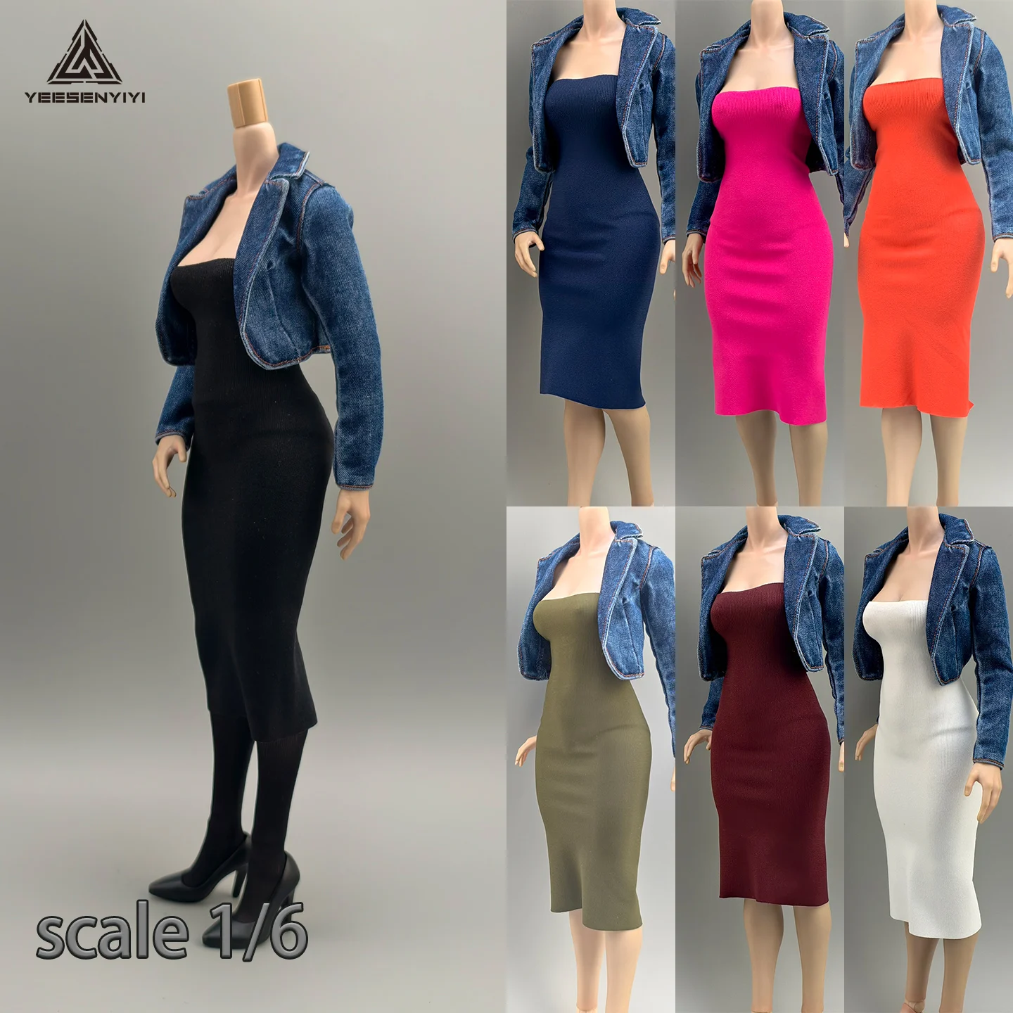 1/6 Scale 12-inch Sheath Bandeau Dress For Female Action Figure Stretchy Mid-calf bodycon Dress for 30CM BJD Dolls Tube Top