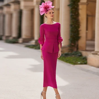 우아한 인어 신부 어머니 드레스, 맞춤형 스쿱 넥 3/4 슬리브, 웨딩 파티 가운