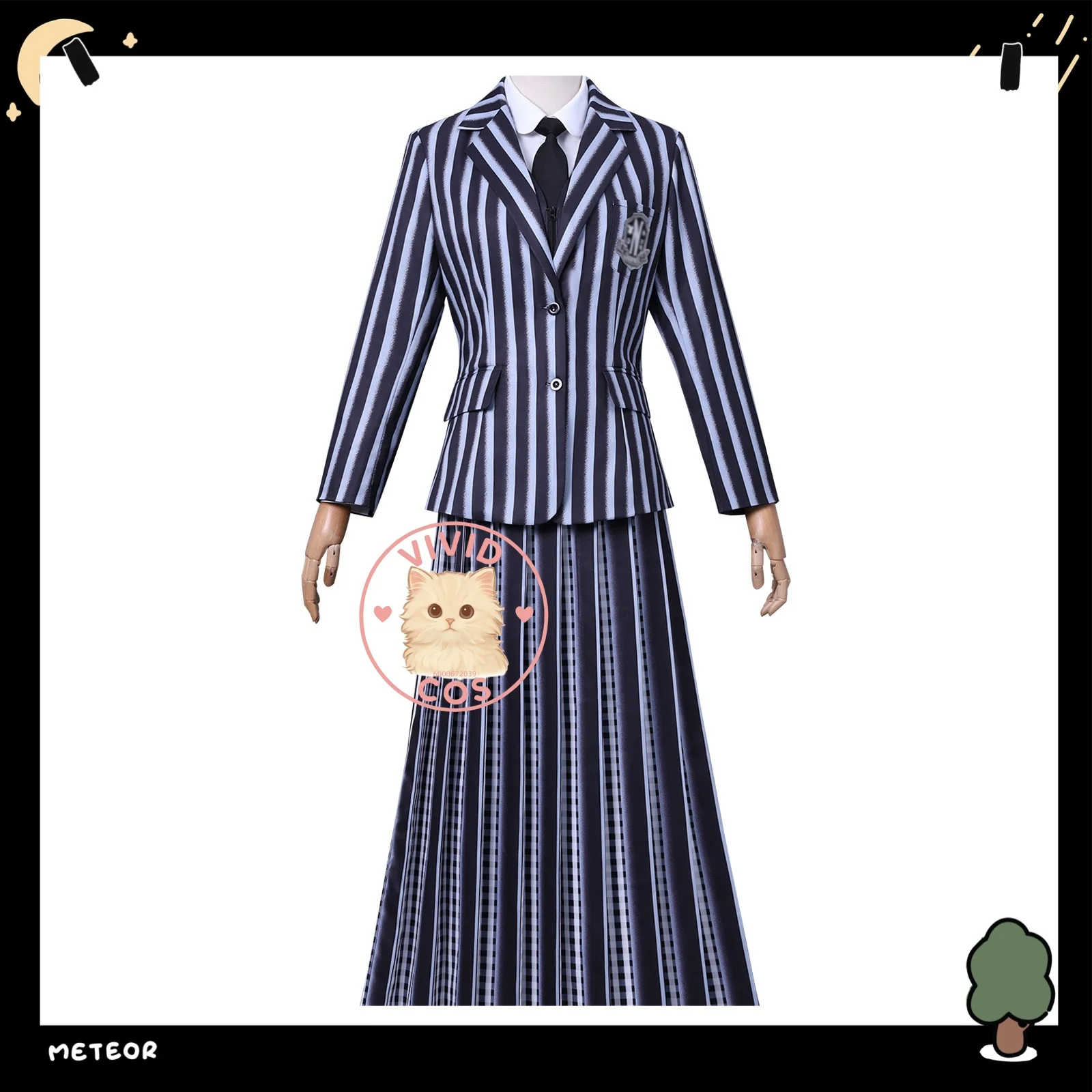 

Wednesday Halloween Party Ray Striped School Uniform Two-dimensional Outfit New Version Cross-border Cosplay Costume Long Dress