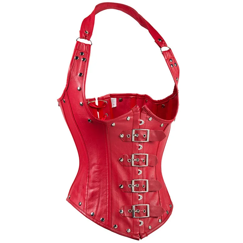 Corsetti Steampunk in ecopelle Halter Corsetto sexy Top Donna Gilet gotico Corsetto Vita Trainer Sottoseno Bustier Plus Size