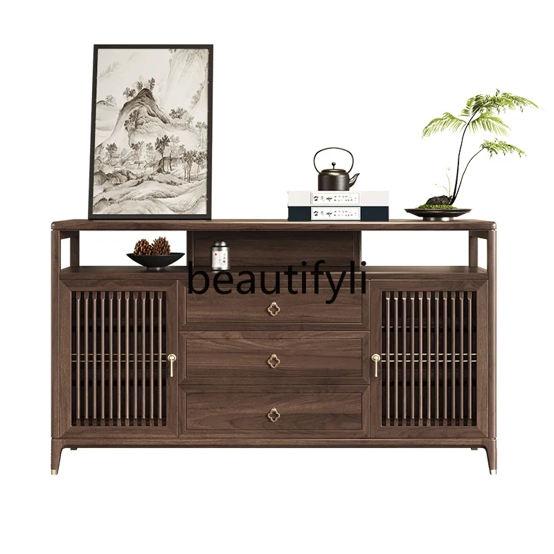 

New Chinese-style all-solid wood dining side cabinet ash wood, light luxury storage cabinet, modern simple two-door storage