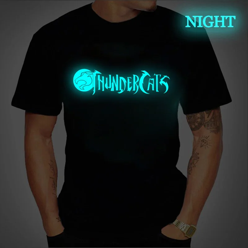 Camiseta luminosa de Thunder Cat para hombre, Tops informales de manga corta con cuello redondo, ropa de talla grande, ropa Hipster de algodón