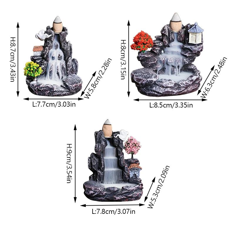 Incense Burner Zen Decoration for Home Yoga Room Backflow Aroma Smoke Fireplace Mountains River Waterfall Incense Burner Holder