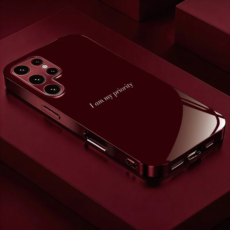 Simplified red glass phone case suitable for Samsung Galaxy S26 S25 S24 S23 S22 S20 FE/Ultra/Plus anti drop back cover