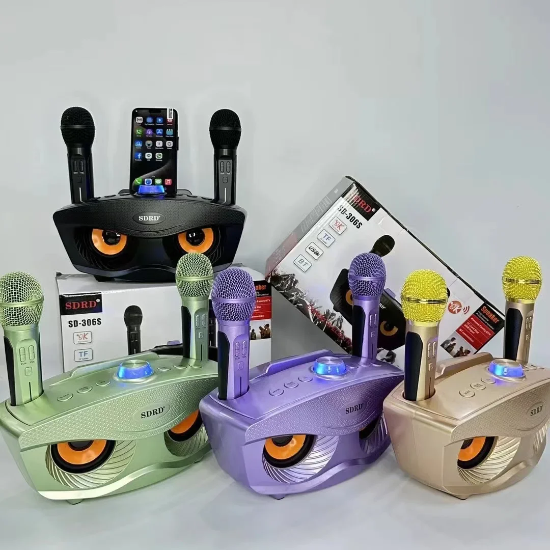 

20W Karaoke Machine Newly SD-306S Portable Bluetooth Speakers System with 2 Wireless Microphones Compatible with Smart TV Box