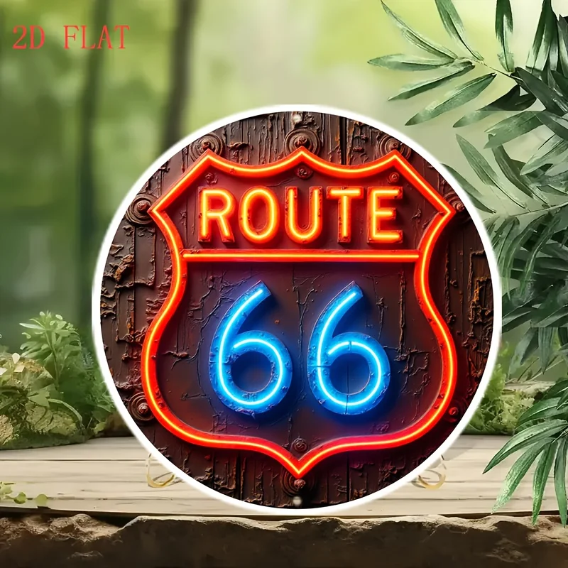 Tin Sign - Vintage Durable Metal Plaque Wall Decor, Neon Route 66 Shield Home Office Bar Man Cave Wall Art