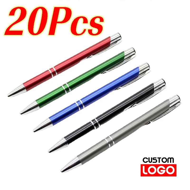 

20pcs Custom Logo Pen Laser Engraving Name Metal Ballpoint Pen Personalized Advertising Pen School Teacher Gift Office Supplies