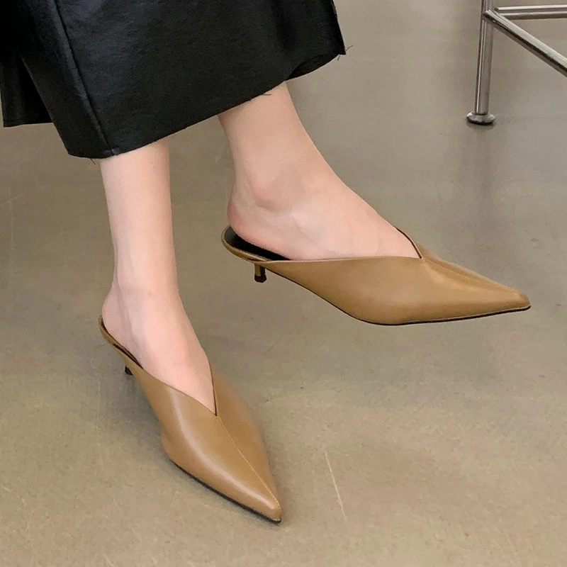 Ladies Mules Shoes Pumps Pointed Toe Female Thin Heel Footwear Slides Spring Fashion Elegant Women Slippers High Heels Shoes