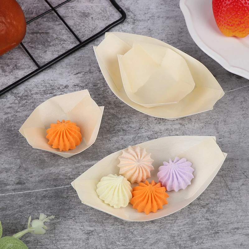 50Pc Assorted Color Wood Boats Plate Sushi Salad Dessert Bowl Wood Serving Bowl Disposable Sushi Serving Trays Sushi Boat Plates