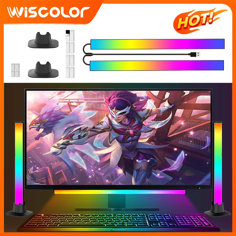 

Wiscolor RGB Desktop Atmosphere Lamp Color Changing Music Rhythm Ambient Pickup Light Bar For PC TV Background Holiday Decor