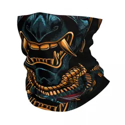 Custom Awesome Samurai Gold Bandana Neck Gaiter for Hiking Hunting Men Women Wrap Scarf Japan Oni Demon Headband Warmer