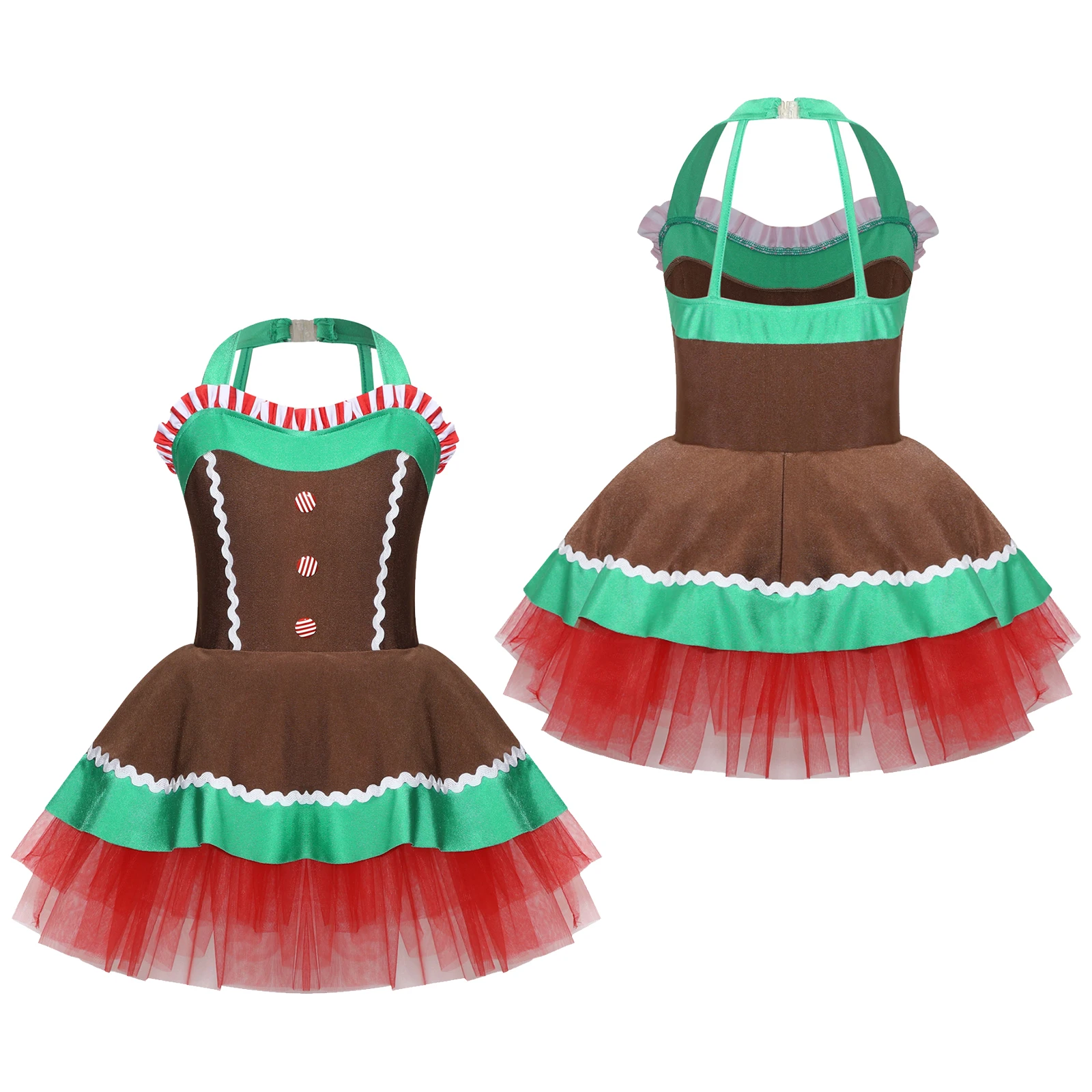 

Kids Christmas Girls Gingerbread Man Costume Sleeveless Ballet Open Back Leotard Tutu Dress for Cosplay Dance Dress Up Party